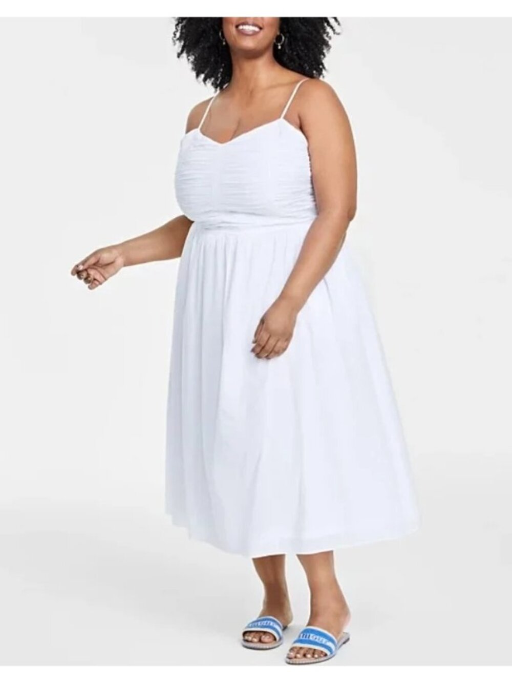 On 34th Womens Eyelet Tiered Crewneck Sleeveless Dress Bright White Size M NWT